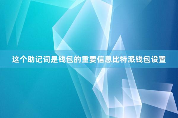 这个助记词是钱包的重要信息比特派钱包设置